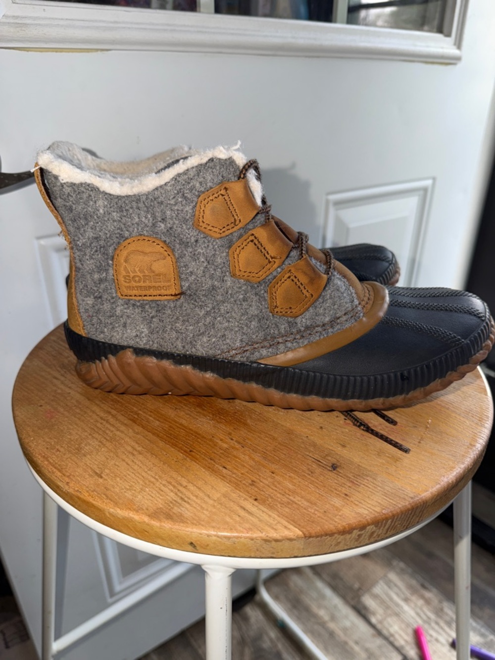 Sorel Gray Wool and Brown Leather-Trim Waterproof Boot